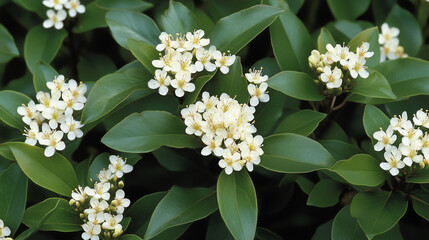 Vibrant Chokeberry Blossoms Amidst Lush Green Foliage - A Close-Up of Spring’s Natural Beauty in Bloom