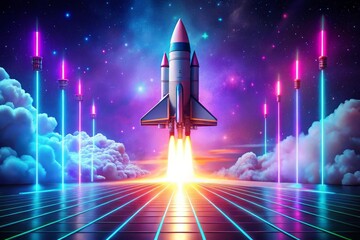 lights neon ai neon background off startup rocket explorer creative illustration exchange successful generative economy rocket concept taking startup