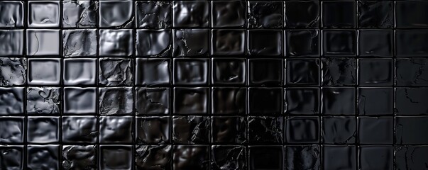 Glossy black tile texture background, 4K hyperrealistic photo.