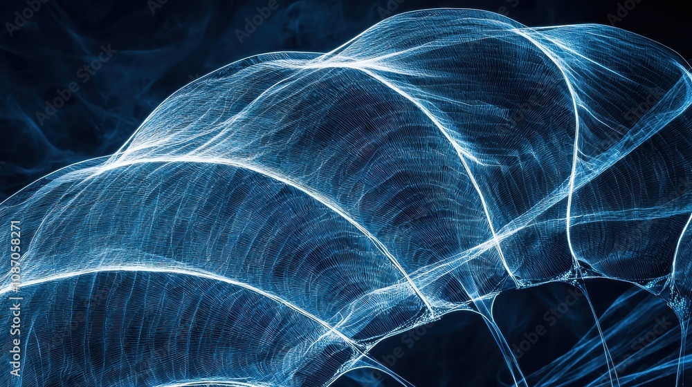 Poster abstract flow of light waves creating a mesmerizing blue and white pattern resembling motion and ene