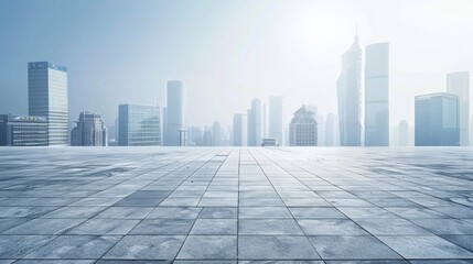 Fototapeta premium Empty square floor with city skyline background, Urban square with vibrant multicultural festival, diverse city scene