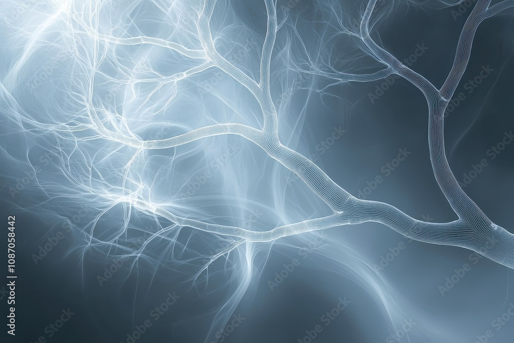 Poster ethereal abstract representation of flowing light and organic structures, showcasing delicate patter