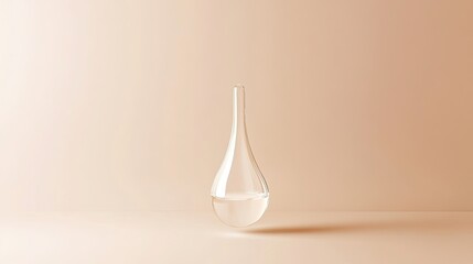 Fototapeta premium A teardrop-shaped glass vessel containing clear liquid sits on a pale orange background.