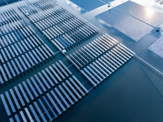 Obraz premium Aerial view of solar photovoltaic panels array