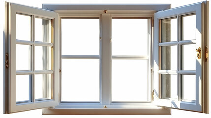 A White Double-Hung Window with Divided Lites and a Golden Handle is Open to Let in Sunlight, Creating a Sense of Freshness and Airiness.
