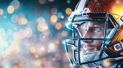 American football helmets on colorful backgrounds, Super Bowl sports equipment concept