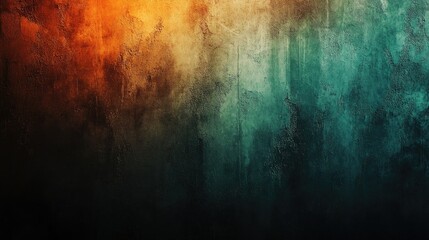 Fototapeta premium Abstract grunge texture with orange, teal, and dark colors, perfect for backgrounds or overlays.