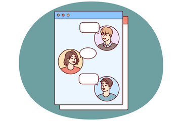 Colleagues communicate in chatbox by exchanging messages or upcoming work tasks in Internet application for phone. Concept task manager or messengers for men and women working in modern IT startup