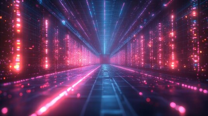 Interconnected neon lines forming a dynamic network grid, glowing magenta and aqua, highcontrast dark background, ultraHD, immersive camera angle