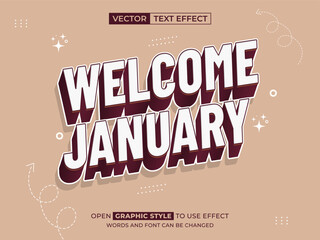 welcome january editable text, font effect, 3d text for title