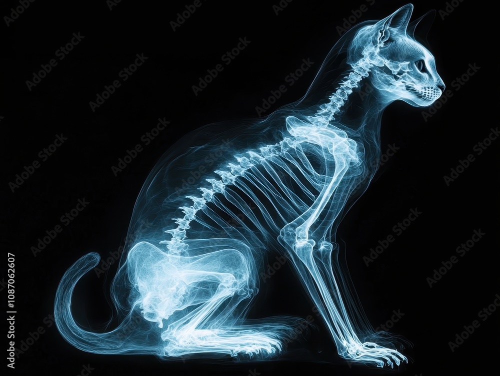 Aufkleber x-ray image of a cat showing detailed skeletal structure with clear visibility of bones and joints a