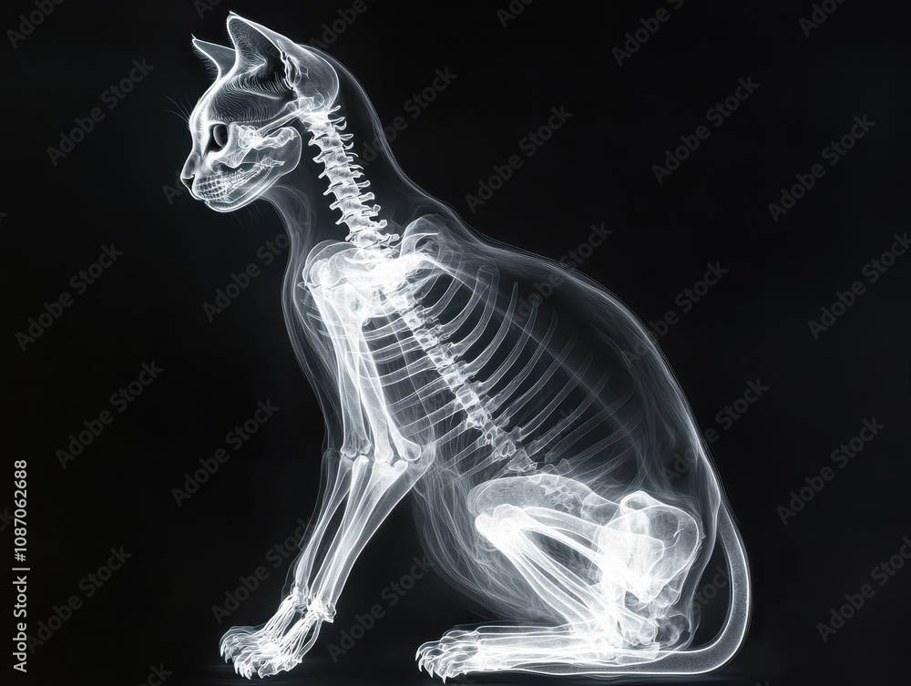 Aufkleber x-ray image of a cat showcasing internal anatomy with highlighted skeletal structure and organs in a