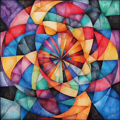 Fototapeta premium Cubist-style Kaleidoscope-inspired pattern