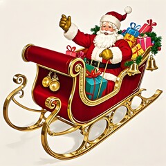 Santa Claus Snow Train Carrying Christmas Gift Boxes, Christmas, White Background, New Year, Ai Generative, Animation, 2D