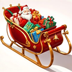 Santa Claus Snow Train Carrying Christmas Gift Boxes, Christmas, White Background, New Year, Ai Generative, Animation, 2D