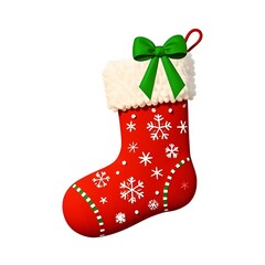 Red Christmas Socks With Green Ribbon, Christmas, White Background, New Year, Ai Generative, Animation, 2D
