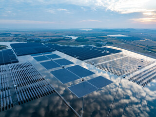 Aerial view of solar photovoltaic panels array