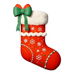 Red Christmas Socks With Green Ribbon, Christmas, White Background, New Year, Ai Generative, Animation, 2D
