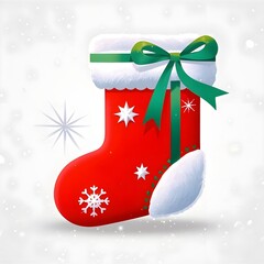 Red Christmas Socks With Green Ribbon, Christmas, White Background, New Year, Ai Generative, Animation, 2D
