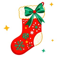 Red Christmas Socks With Green Ribbon, Christmas, White Background, New Year, Ai Generative, Animation, 2D