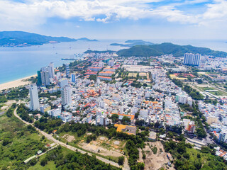 A resort town in Vietnam.

A city by the sea, one of the most popular resorts in Vietnam. Shooting from a drone.
