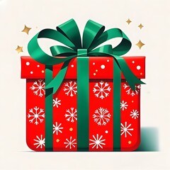 Red and Green Ribbon Christmas Gift Box, Christmas, White Background, New Year, Ai Generative, Animation, 2D