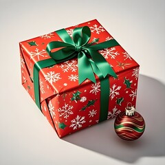 Red and Green Ribbon Christmas Gift Box, Christmas, White Background, New Year, Ai Generative, Animation, 3D