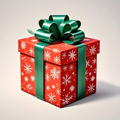 Red and Green Ribbon Christmas Gift Box, Christmas, White Background, New Year, Ai Generative, Animation, 3D
