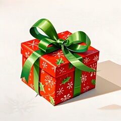 Red and Green Ribbon Christmas Gift Box, Christmas, White Background, New Year, Ai Generative, Animation, 3D