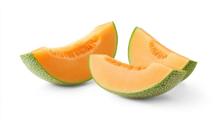 cantaloupe melon slices isolated on white background