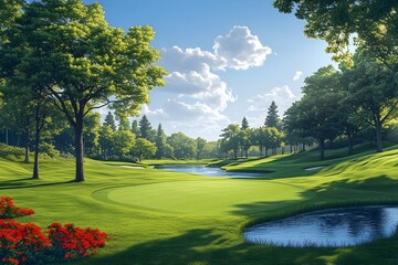 Fototapeta premium illustration, nature, vector, background, hill, sky, mountain, tree, environment, horizon, summer, blue, forest, landscape - scenery, horizontal, meadow, grass, no people, art, beauty in nature, bush