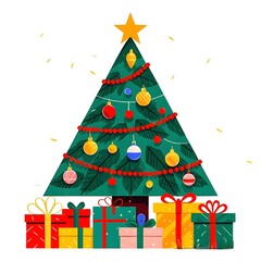 Christmas Tree and Gift Box Underneath, Christmas, White Background, New Year, Ai Generative, Animation, 2D