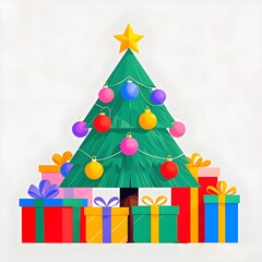 Christmas Tree and Gift Box Underneath, Christmas, White Background, New Year, Ai Generative, Animation, 2D