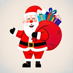 Santa Claus Carrying Christmas Gift Boxes, Christmas, White Background, New Year, Ai Generative, Animation, 2D