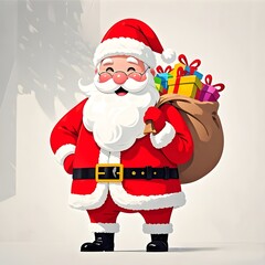 Santa Claus Carrying Christmas Gift Boxes, Christmas, White Background, New Year, Ai Generative, Animation, 2D