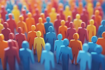 Colorful crowd of wooden figures representing diversity and inclusion