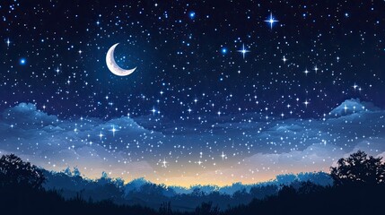 Naklejka premium Clear night sky filled with shining stars and a radiant moon