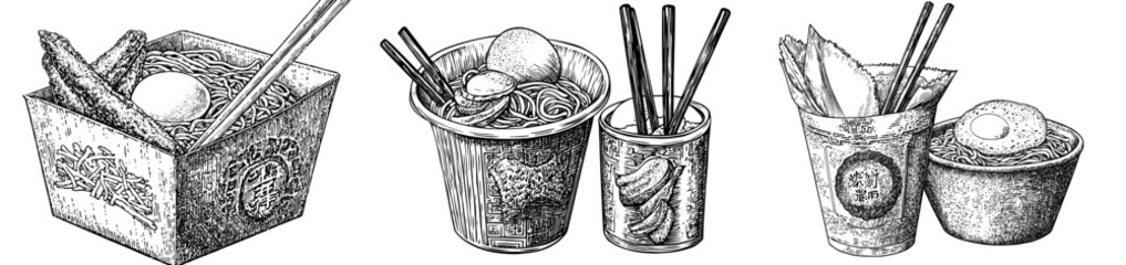 Icon of Chinese fried noodles with chopsticks in a paper box container.