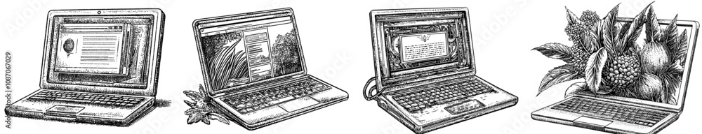 Poster isolated modern illustration of a laptop screen surfing the internet, browsing the web. using a webs