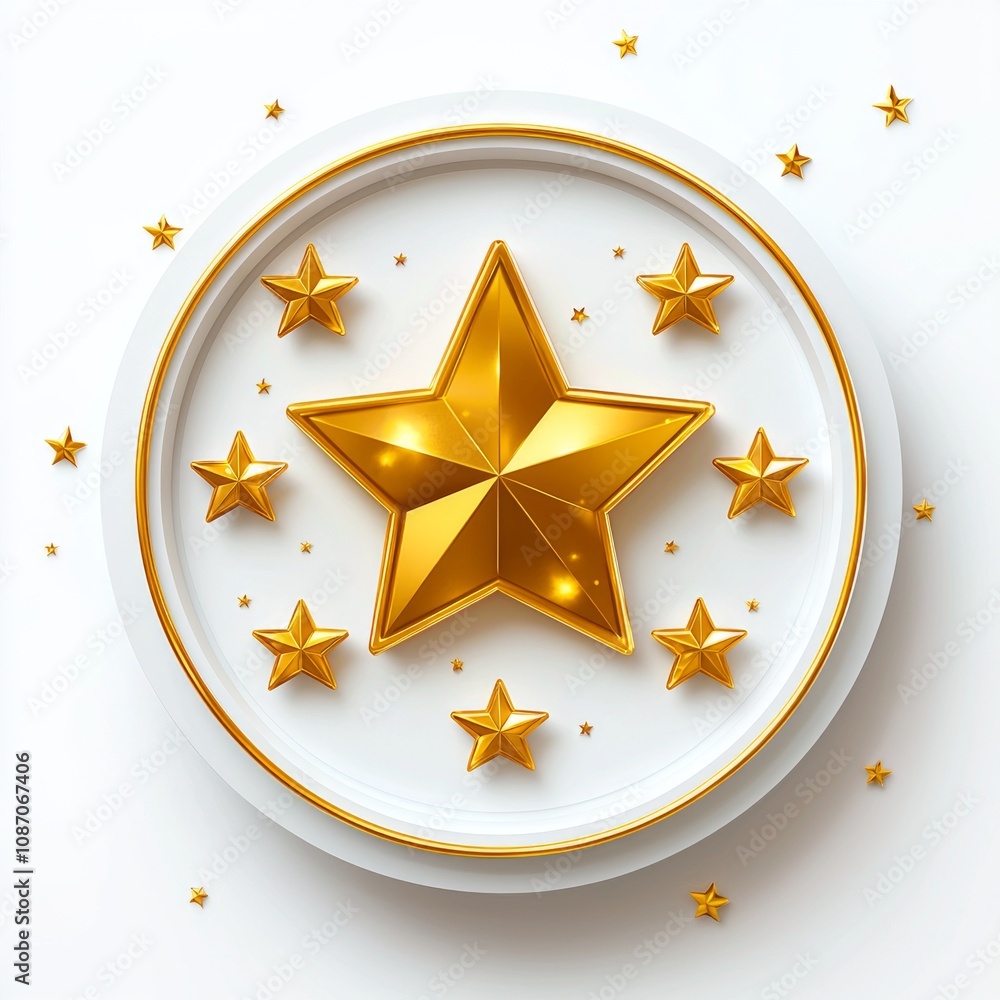 Poster icon showcases five star rating system representing high customer satisfaction featuring clean lines