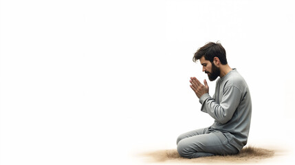 A Detailed Close-Up Sketch of a Devout Individual in Prayer, Highlighting Tranquil Expressions and Sacred Gestures Against a Minimalist Background