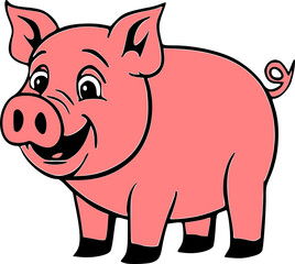 Pig animal vector. Piglet in Hand drawn style. Farm animal. cute happy cattle barn smile animal vector