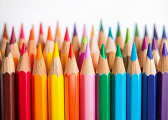 Fototapeta premium Vibrant Colored Pencils in a Row for Art and Creativity - Perfect for Educational Projects, Design Usage, and Stock Photography Needs