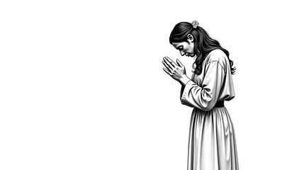 An In-Depth Artistic Representation of a Spiritual Person in Prayer, Capturing Emotional Connection and Sacredness Against a Crisp White Background