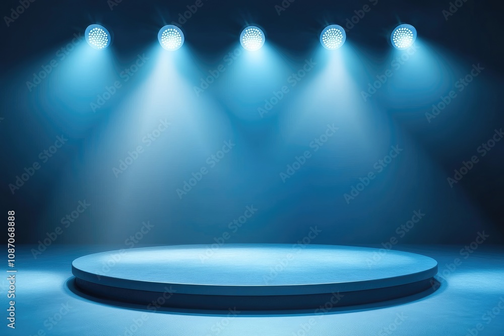 Aufkleber Empty round stage illuminated by spotlights creating dramatic atmosphere