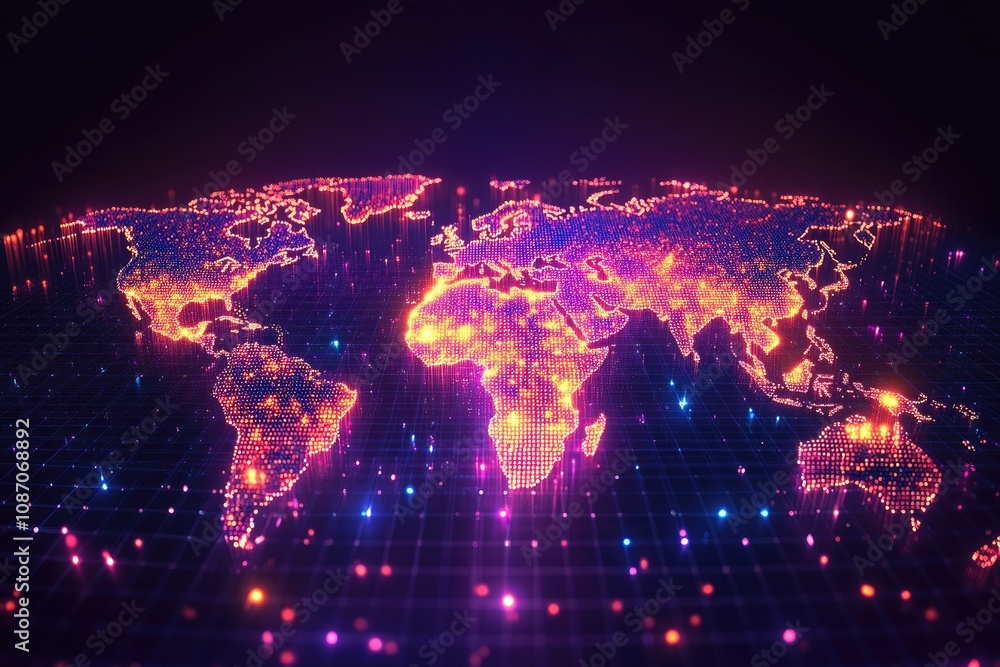 Aufkleber glowing digital world map connecting global networks