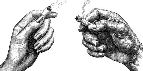 The hand holding a marijuana joint is illustrated in this illustration