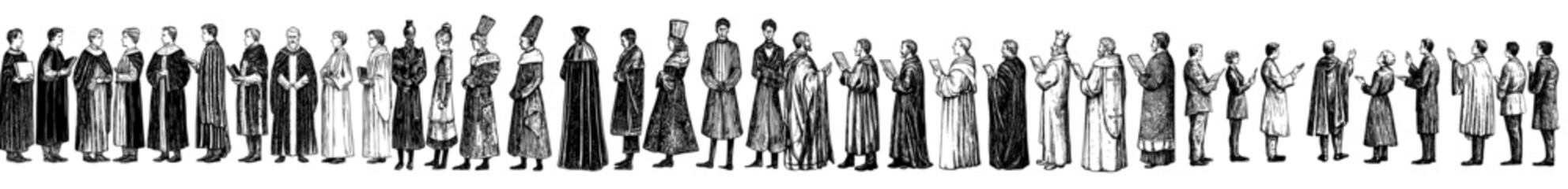 Fototapeta premium Modern silhouettes of clergy, isolated background, clergy silhouettes set