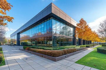 Obraz premium Modern Office Building with Autumnal Landscape