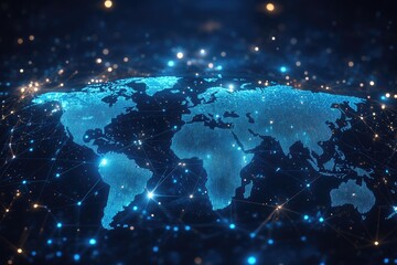 Planet earth rotating and showing global connections and bright spots of data exchange